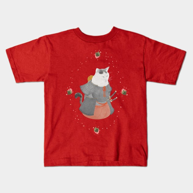 Zen Samurai Cat Kids T-Shirt by paulkisling